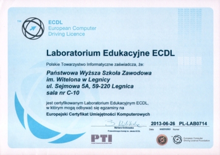Zaświadczenie ECDL dla PWSZ Zaświadczenie ECDL dla PWSZ