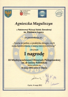 Studentki PWSZ im. Witelona w Legnicy laureatkami Olimpiady Pielęgniarskiej Studentki PWSZ im. Witelona w Legnicy laureatkami Olimpiady Pielęgniarskiej