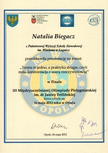 Studentki PWSZ im. Witelona w Legnicy laureatkami Olimpiady Pielęgniarskiej Studentki PWSZ im. Witelona w Legnicy laureatkami Olimpiady Pielęgniarskiej