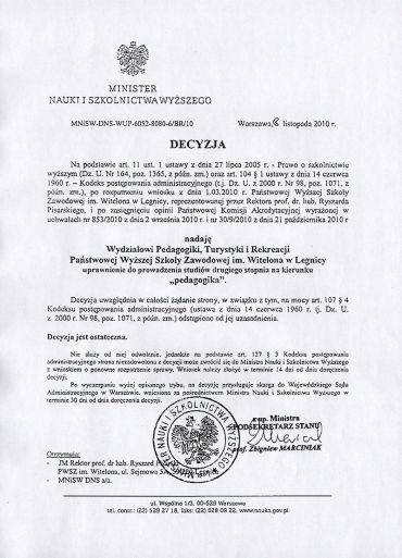 Zgoda na uruchomienie magisterskiej Pedagogiki Zgoda na uruchomienie magisterskiej Pedagogiki